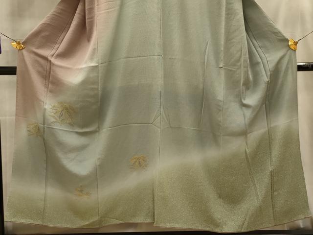 平和屋着物■中国三大刺繍　相良刺繍　訪問着　笹の葉文　暈し染め　金糸　正絹　逸品　AABL4360sx