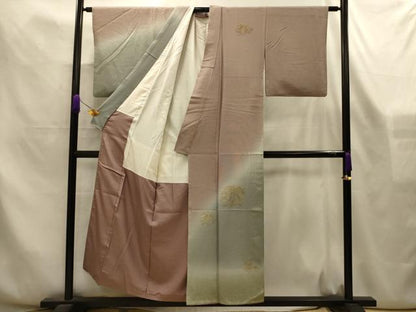 平和屋着物■中国三大刺繍　相良刺繍　訪問着　笹の葉文　暈し染め　金糸　正絹　逸品　AABL4360sx