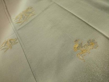 平和屋着物■中国三大刺繍　相良刺繍　訪問着　笹の葉文　暈し染め　金糸　正絹　逸品　AABL4360sx