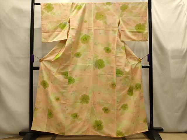 平和屋着物■上質な小紋　草花文　地紋起こし　暈し染め　正絹　逸品　AABL4361sx