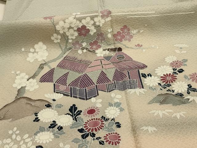 平和屋着物■訪問着　友禅　風景文　暈し染め　銀彩　正絹　逸品　AABL4367sx
