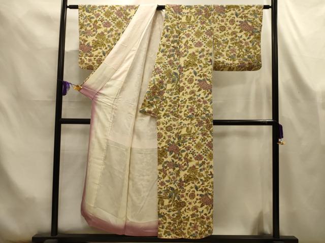 平和屋着物■上質な小紋　花風景文　鬼しぼ縮緬　正絹　逸品　AABL4372sx
