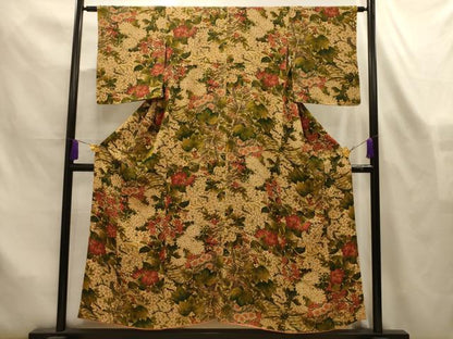 平和屋着物■上質な小紋　枝花文　正絹　逸品　AABL4373sx