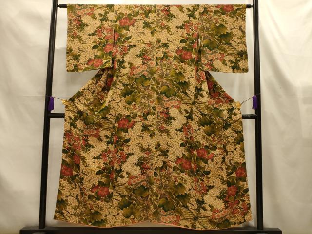 平和屋着物■上質な小紋　枝花文　正絹　逸品　AABL4373sx