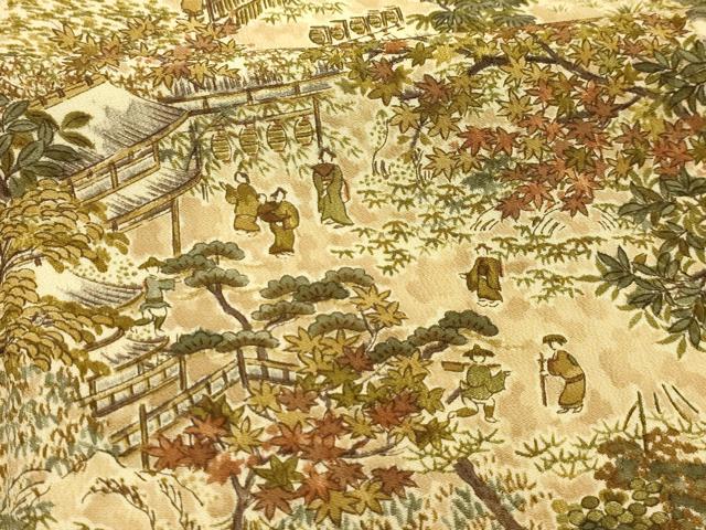 平和屋着物■上質な小紋　人物風景文　鬼しぼ縮緬　やまと誂製　正絹　逸品　AABL4374sx