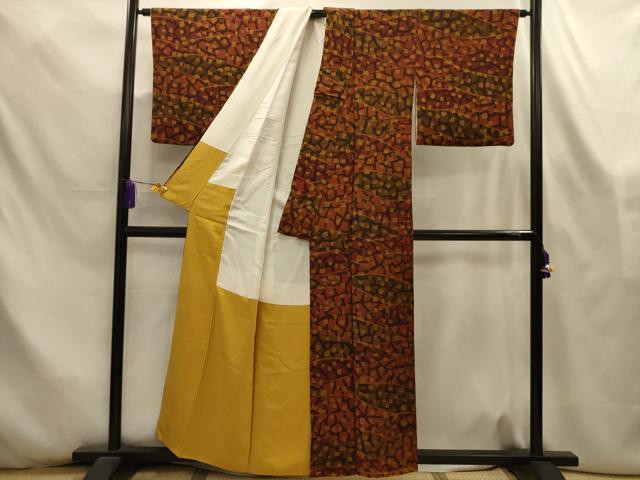 平和屋着物■上質な小紋　幾何学文様　そうけつ染　鬼しぼ縮緬　やまと誂製　正絹　逸品　AABL4377sx