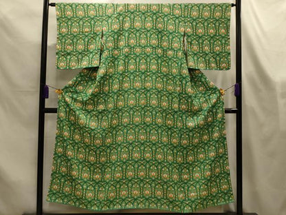 平和屋着物■上質な小紋　更紗花文　正絹　逸品　AABL4378sx