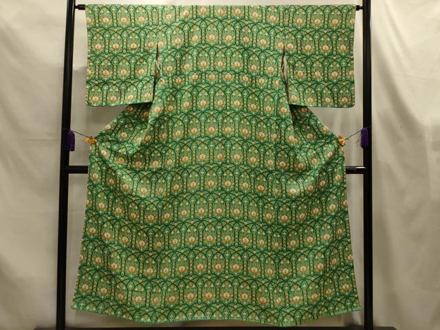 平和屋着物■上質な小紋　更紗花文　正絹　逸品　AABL4378sx