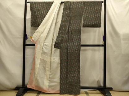 平和屋着物■上質な小紋　七宝文　黒地　正絹　逸品　AABL4384sx