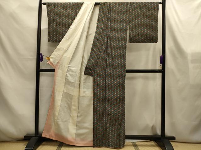平和屋着物■上質な小紋　七宝文　黒地　正絹　逸品　AABL4384sx