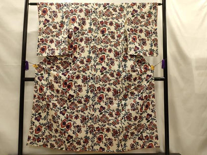 平和屋着物■上質な小紋　更紗花文　正絹　逸品　AABL4385sx