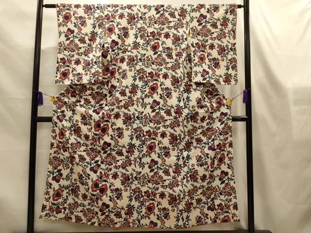 平和屋着物■上質な小紋　更紗花文　正絹　逸品　AABL4385sx