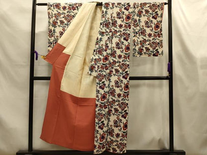平和屋着物■上質な小紋　更紗花文　正絹　逸品　AABL4385sx