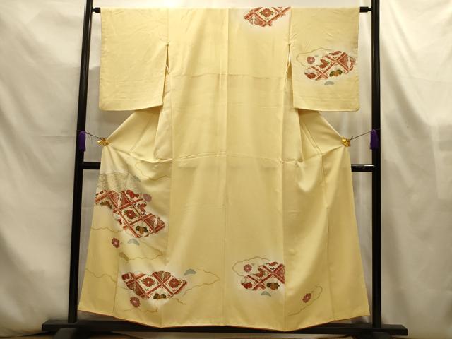 平和屋着物■訪問着　駒刺繍　雲取花鳥天井文　暈し染め　金彩　正絹　逸品　AABL4388sx