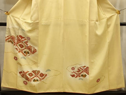 平和屋着物■訪問着　駒刺繍　雲取花鳥天井文　暈し染め　金彩　正絹　逸品　AABL4388sx