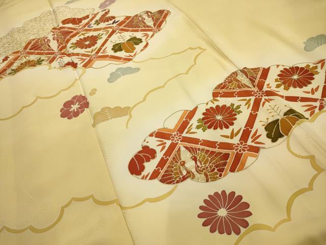 平和屋着物■訪問着　駒刺繍　雲取花鳥天井文　暈し染め　金彩　正絹　逸品　AABL4388sx