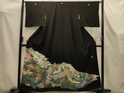 平和屋着物■豪華黒留袖　作家物　飛鶴風景文　正絹　逸品　AABL4396sx