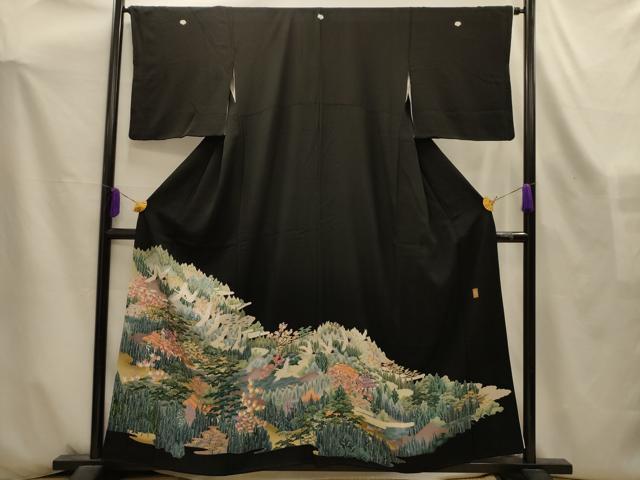 平和屋着物■豪華黒留袖　作家物　飛鶴風景文　正絹　逸品　AABL4396sx
