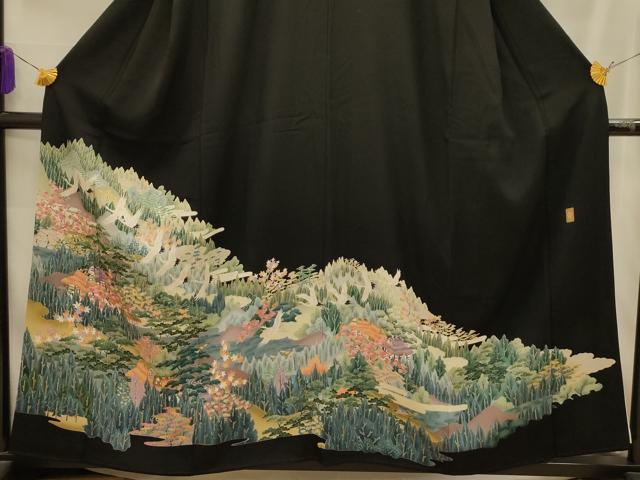 平和屋着物■豪華黒留袖　作家物　飛鶴風景文　正絹　逸品　AABL4396sx