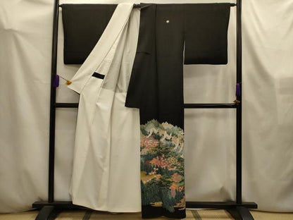 平和屋着物■豪華黒留袖　作家物　飛鶴風景文　正絹　逸品　AABL4396sx