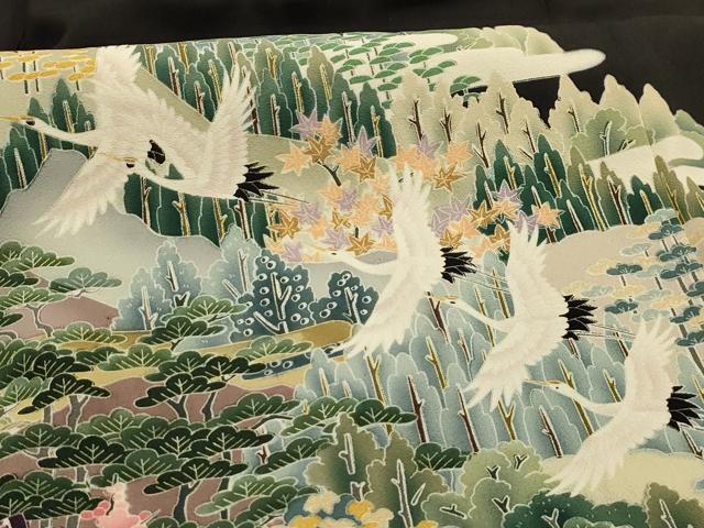 平和屋着物■豪華黒留袖　作家物　飛鶴風景文　正絹　逸品　AABL4396sx