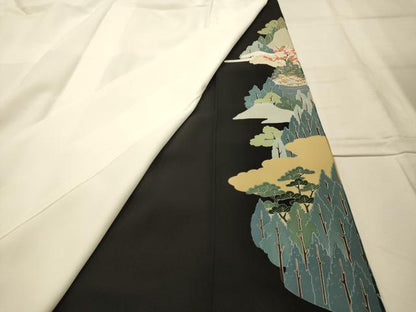 平和屋着物■豪華黒留袖　作家物　飛鶴風景文　正絹　逸品　AABL4396sx