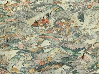 平和屋着物■上質な小紋　松竹梅人物風景文　金彩　鬼しぼ縮緬　正絹　逸品　AABL4397sx