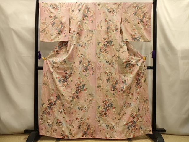 平和屋着物■上質な小紋　扇面花文　金彩　正絹　逸品　AABL4401sx