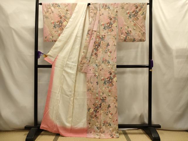 平和屋着物■上質な小紋　扇面花文　金彩　正絹　逸品　AABL4401sx