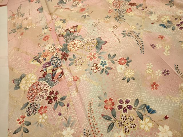 平和屋着物■上質な小紋　扇面花文　金彩　正絹　逸品　AABL4401sx