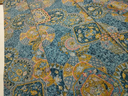 平和屋着物■上質な小紋　更紗花絵皿文　鬼しぼ縮緬　正絹　逸品　AABL4403sx