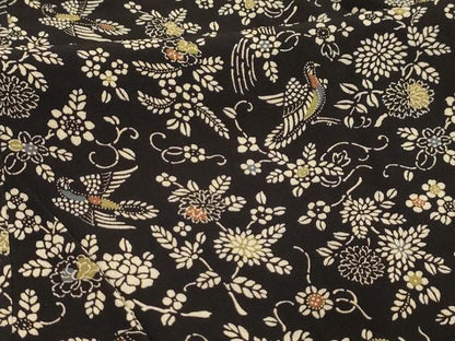 平和屋着物■上質な小紋　型染め　花鳥文　黒地　正絹　逸品　AABL4404sx