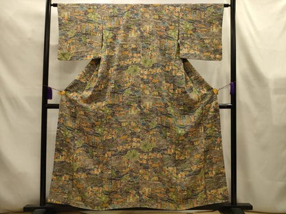 平和屋着物■上質な小紋　型染め　人物風景文　正絹　逸品　AABL4409sx