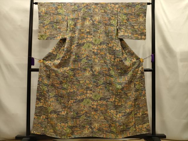 平和屋着物■上質な小紋　型染め　人物風景文　正絹　逸品　AABL4409sx