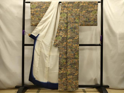 平和屋着物■上質な小紋　型染め　人物風景文　正絹　逸品　AABL4409sx