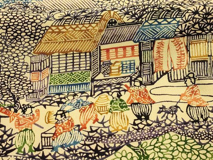 平和屋着物■上質な小紋　型染め　人物風景文　正絹　逸品　AABL4409sx