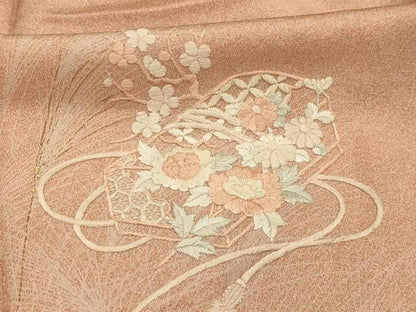 平和屋着物■訪問着　刺繍　花文箱文　金彩　正絹　逸品　AABL4410sx