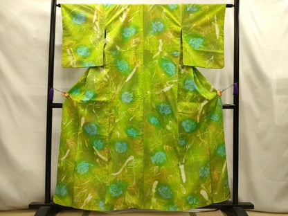 平和屋着物■上質な小紋　紬地　草花文　暈し染め　正絹　逸品　AABL4411sx
