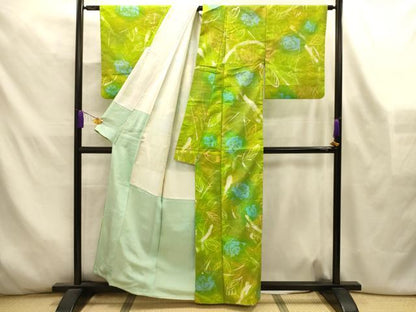平和屋着物■上質な小紋　紬地　草花文　暈し染め　正絹　逸品　AABL4411sx