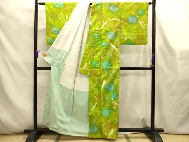 平和屋着物■上質な小紋　紬地　草花文　暈し染め　正絹　逸品　AABL4411sx