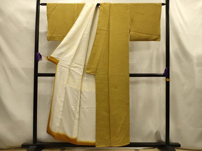 平和屋着物■上質な色無地　風景地紋　黄朽葉色　正絹　逸品　AABL4421sx