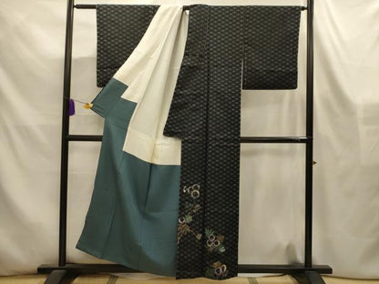 平和屋着物■豪華色留袖　刺繍　草花文　黒地　金糸　正絹　逸品　AABL4425sx