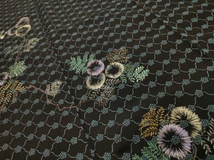平和屋着物■豪華色留袖　刺繍　草花文　黒地　金糸　正絹　逸品　AABL4425sx