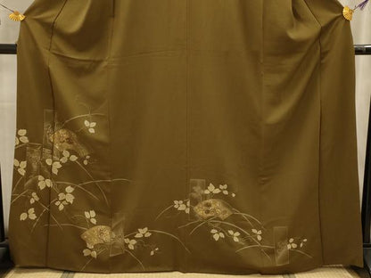 平和屋着物■訪問着　刺繍　地紙花鳥文　暈し染め　金糸　金彩　正絹　逸品　AABL4435sx