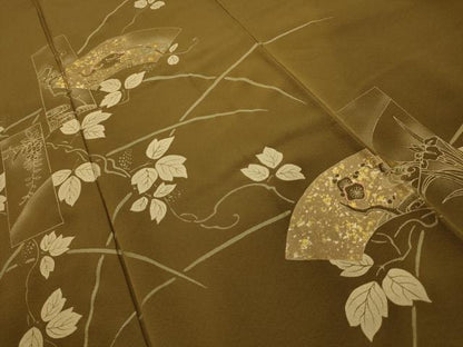 平和屋着物■訪問着　刺繍　地紙花鳥文　暈し染め　金糸　金彩　正絹　逸品　AABL4435sx