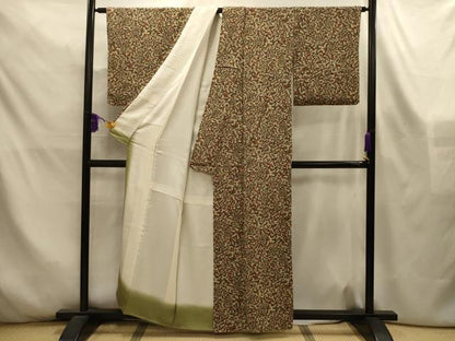 平和屋着物■上質な小紋　石畳文　鬼しぼ縮緬　正絹　逸品　AABL4436sx