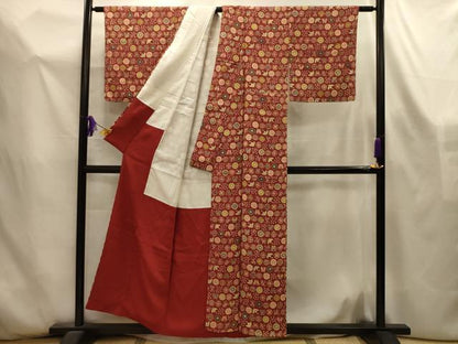 平和屋着物■上質な小紋　型染め　飛鶴花蝶文　正絹　逸品　AABL4442sx