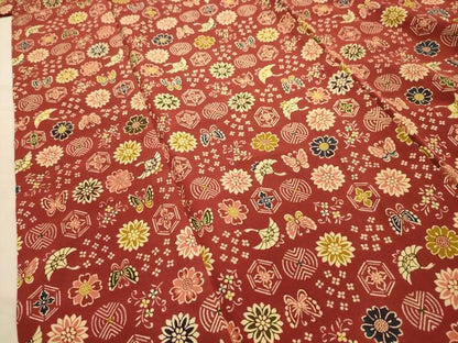 平和屋着物■上質な小紋　型染め　飛鶴花蝶文　正絹　逸品　AABL4442sx