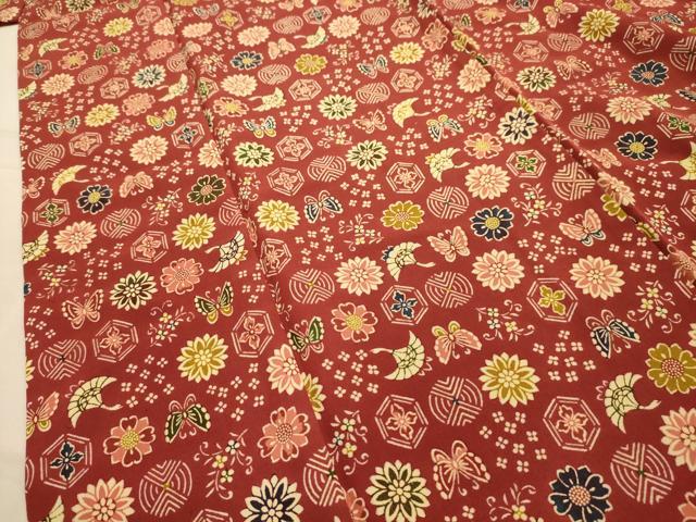 平和屋着物■上質な小紋　型染め　飛鶴花蝶文　正絹　逸品　AABL4442sx