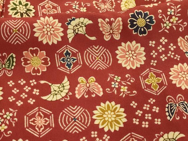 平和屋着物■上質な小紋　型染め　飛鶴花蝶文　正絹　逸品　AABL4442sx